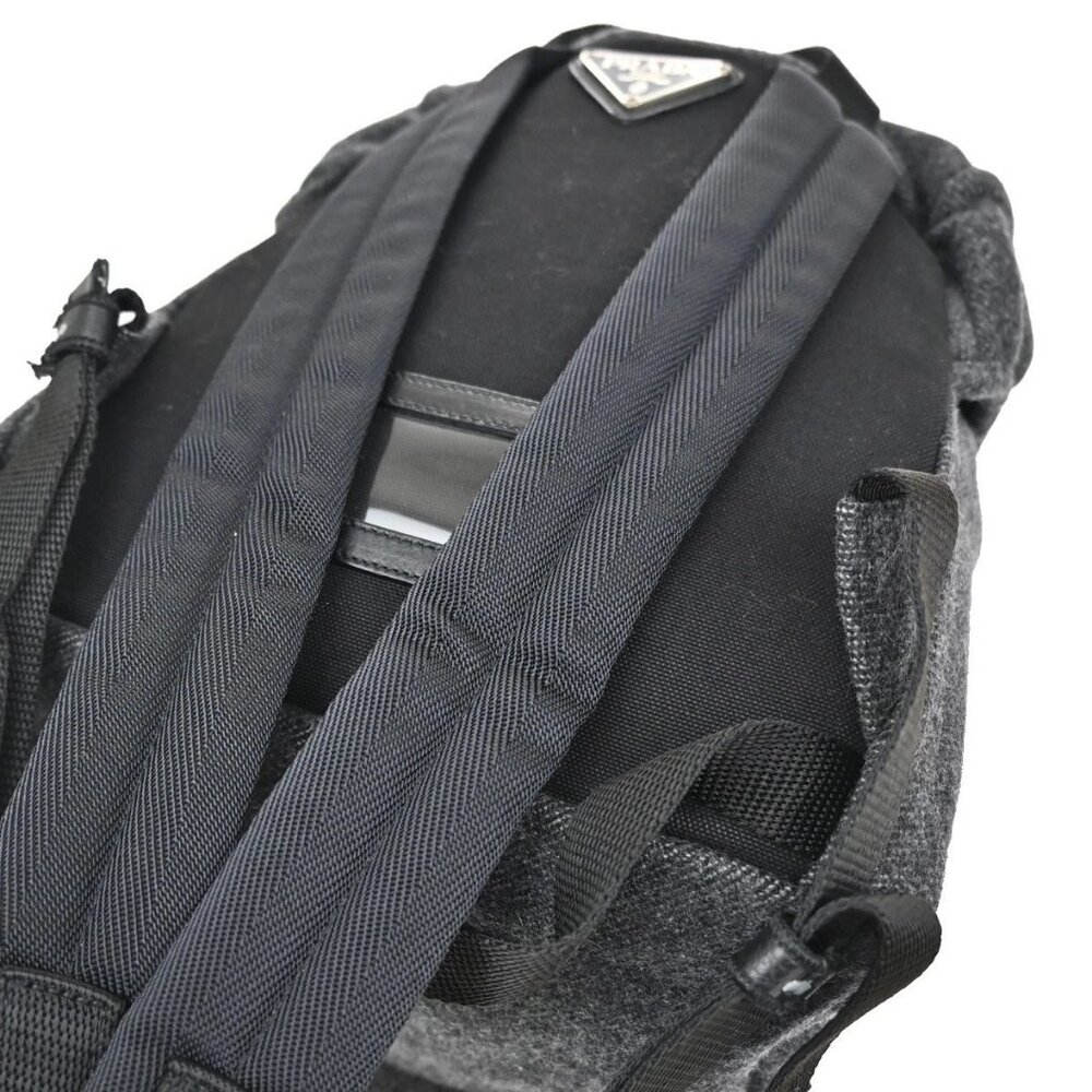 Prada Logo Drawstring Backpack Bag Wool Leather G… - image 8